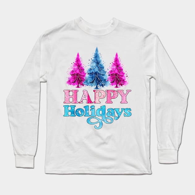 Happy Holidays Pink Christmas Long Sleeve T-Shirt by Happii Pink